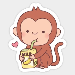 Cute Little Monkey Loves Banana Milk Sticker